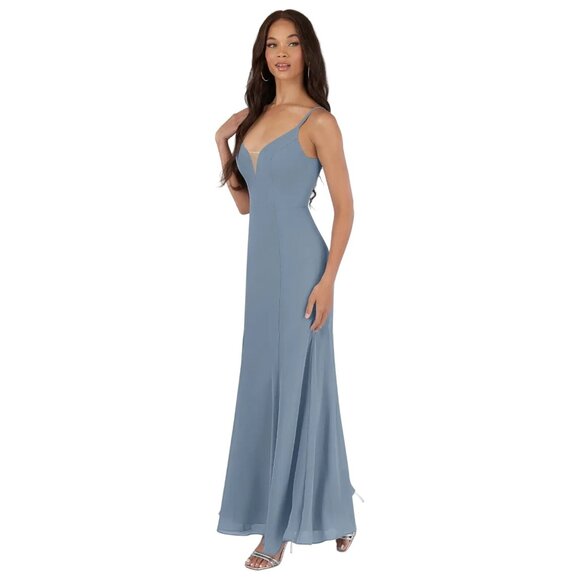 Azazie Ezra NWT size A4 Dusty Blue Dress With Lace Detail Elsa ball gown dress - Picture 2 of 15